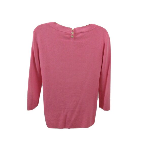 TALBOTS Pink Top Size M Petite Rounded Neck 3/4 Sleeve Classic Gold Back Buttons - Picture 2 of 6